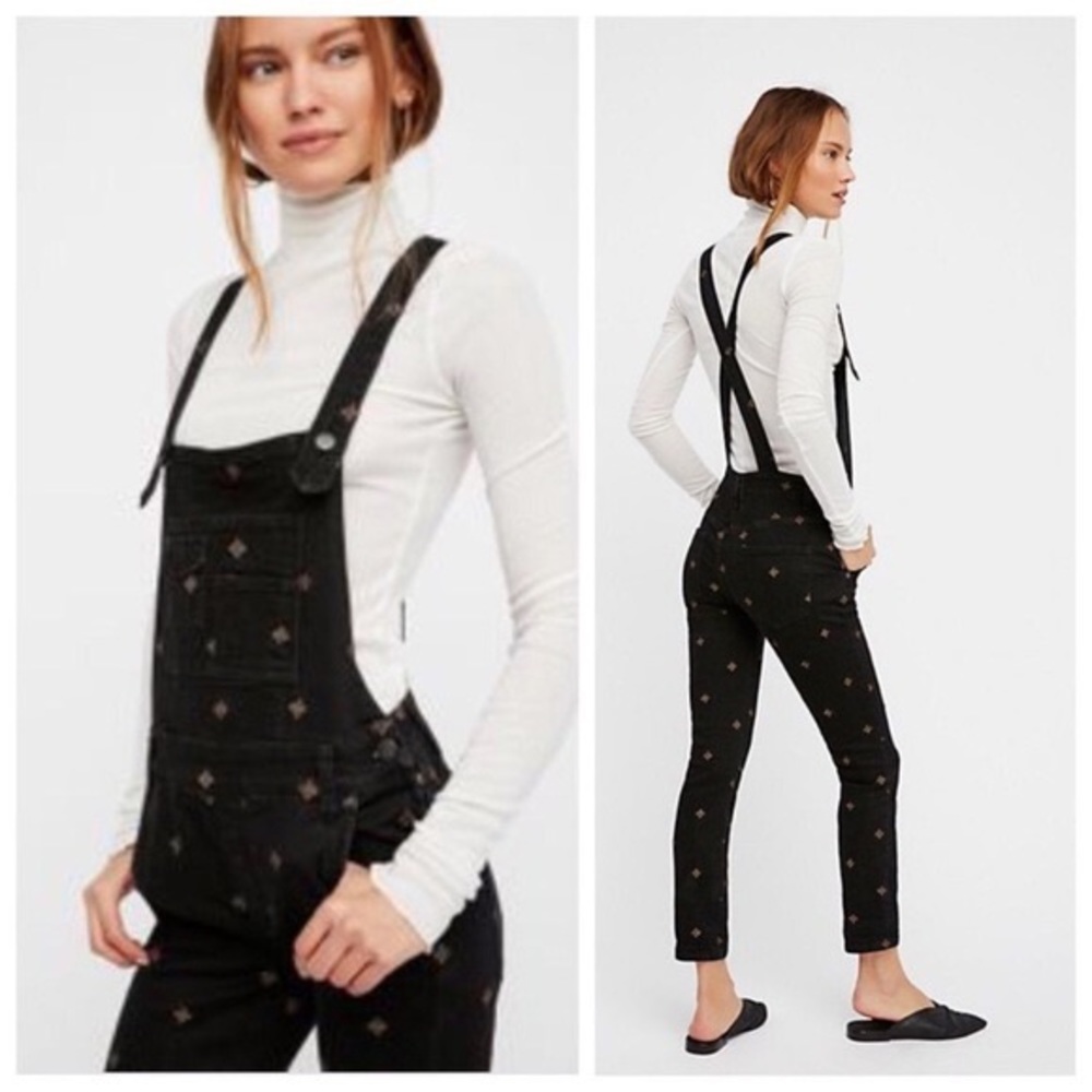 Free People Embroidered Overalls